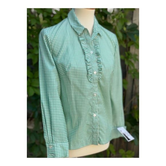 1960s Gingham Shirt Ruffles Western Cottagecore - Picture 2 of 13